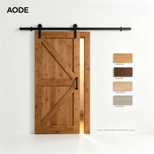 Natural Wood Sliding Barn Door Rustic Industrial Space-Saving Interior Door