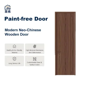 Neo-Chinese Wood Grain Interior Swing Door with Gold Line Inlay, Custom Size for Bedroom