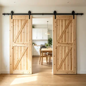 Nordic Minimal Solid Fir Barn Door Sliding Wooden Divider Door for Tea Room and Study Room