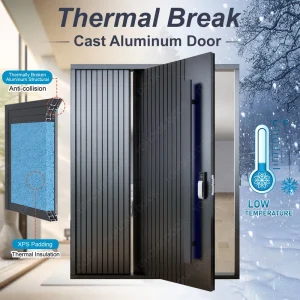 Nordic Smart Lock Compatible Thermally Broken Aluminium Pivot Villa Entrance Door with Sidelight for Renovation