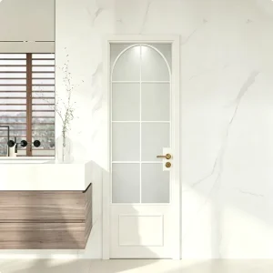 Nordic Style Arched Swing Room Door Frosted Decor Panel Alloy Frame Noise Reduction for New House Residential Bath Space