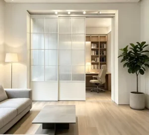 Nordic-Style White Narrow-Frame Grid Sliding Glass Door Room Divider for Home and Office