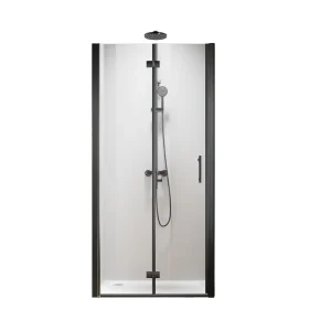 OEM 34″ W x 72″ H x 1/4″ Tempered Glass Frameless Folding Shower Door, Black