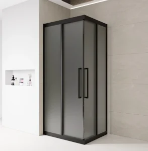 OEM Bathroom Shower Door with 10mm Gray Frosted Tempered Glass, Stainless Steel Double Sliding Enclosure