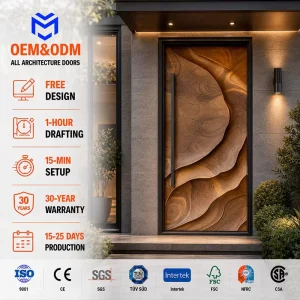 OEM Custom Aluminum And Wood Residential Villa Courtyard Entrance Security Front Entry Exterior Pivot Door
