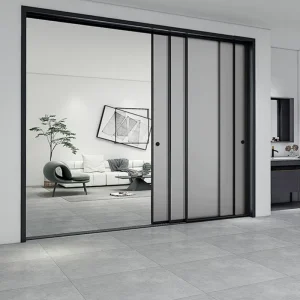 OEM Custom Aluminum Sliding Glass Door with Double-Glazed Thermal Break, Black Frame, and Tempered Glass for Living Room and Bedroom