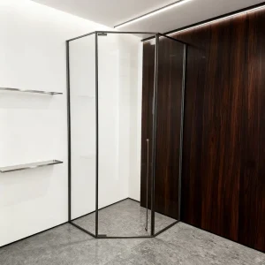 OEM ODM Black Customized Hotel Stainless Steel 304 Pivot Glass Shower Room Door Enclosure Factory