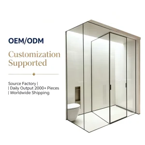 OEM ODM Ultra Slim Black Frame L-Shape 90-Degree Corner Tempered Glass Pivot Shower Enclosure for Hotel Villa Factory