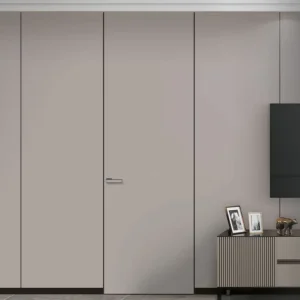 OEM Wood Grain Powder-Coated Invisible Hidden Aluminum Door with Custom Size for Modern Interior Partition