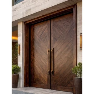 Oak Solid Wood Modern Minimalist Exterior Entry Door with Customized Color and Water-Resistant Finish