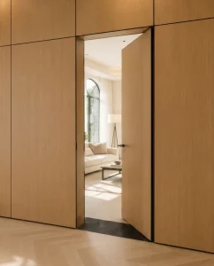 Oak Veneer Flush Hidden Interior Door with Wood Panel Design for Bedroom or Closet