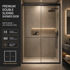 One Line Double Sliding Tempered Glass Stainless Steel Bathroom Shower Enclosure for Villa Hotel Apartment Projects