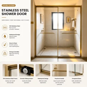 One-Shaped Double Sliding Shower Door Stainless Steel Frame 8mm Tempered Glass Dry/Wet Separation Modern Bathroom