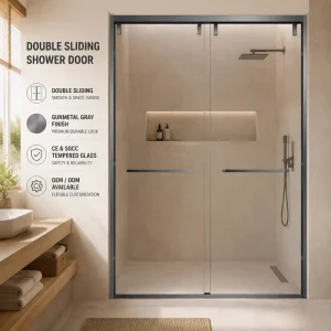 One-Shaped Double Sliding Shower Door, Tempered Glass, Stainless Steel, Hotels, Villas and Apartments