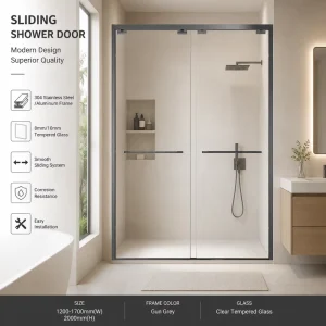 One-Shaped Double Sliding Shower Door with Frame ANSI Certified Slim Frame Modern Minimalist Design for Commercial Use