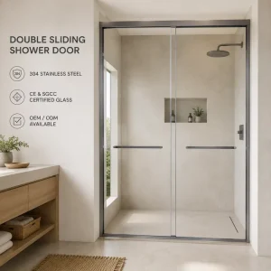 One-Shaped Double Sliding Shower Door with Tempered Glass, Stainless Steel Frame, and 8mm Thickness