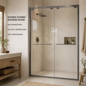 One-Shaped Double Sliding Shower Door with Tempered Glass and 304 Stainless Steel 8mm Frame