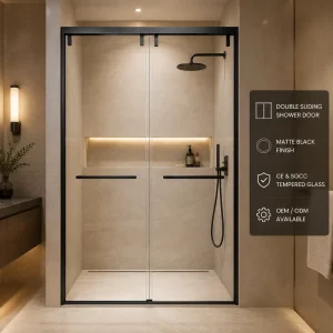 One-Shaped Double Sliding Shower Door with Tempered Glass and Stainless Steel for Hotels and Apartments
