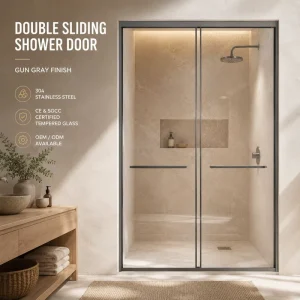 One-Shaped Double Sliding Tempered Glass Shower Door with Stainless Steel Frame, 8mm Thick, for Hotels and Apartments
