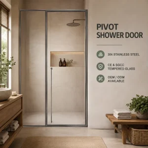 One-Shaped Fixed Pivot Hinge Shower Door with Tempered Glass and Stainless Steel Frame for Commercial Use