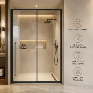 One-Shaped Fixed Sliding Shower Door with Tempered Glass, 304 Stainless Steel Frame, and 8mm Thickness