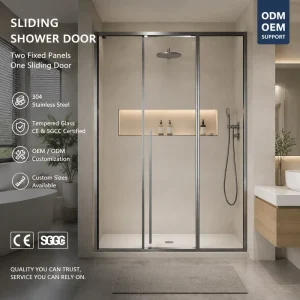 One-Shaped Framed Shower Door with Two Fixed Hinges, 8mm Tempered Glass, Hotel and Bathroom Use