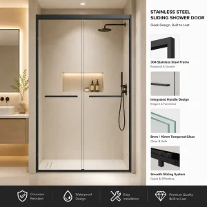 One-Shaped Full-Frame Double Sliding Door Glass Shower Room, Stainless Steel, Bathroom