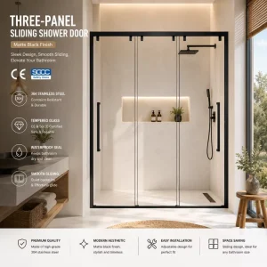 One-Shaped Three-Linked Tempered Glass Sliding Shower Door Frame for Bathroom and Hotel Use