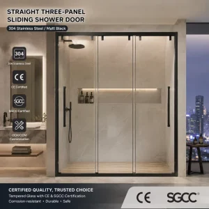 One-Shaped Three-Panel Sliding Shower Door with Tempered Glass and 304 Stainless Steel Frame for Commercial Use