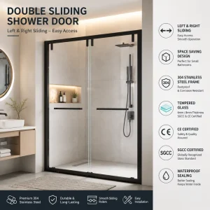 One piece Black Double Sliding Door Shower Enclosure with Dry Wet Separation for Bathroom