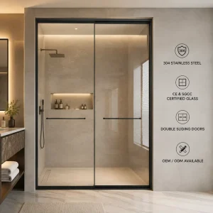 One-shaped Double Sliding Shower Door with Tempered Glass 304 Stainless Steel 8mm Thickness Durable Design Frame
