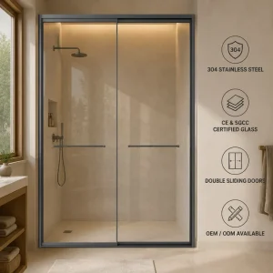 One-shaped Double Sliding Shower Door with Tempered Glass 304 Stainless Steel 8mm Thickness Durable Design Frame for Hotels Villas