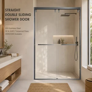 One shaped Double Sliding Shower Door with Tempered Glass & Stainless Steel Durable Easy Clean with Frame for Commercial Use