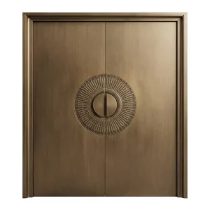 Oriental Cast Aluminum Double Entry Door Postmodern Apartment Villa Hotel Front Door Waterproof Automatic Opening Bronze