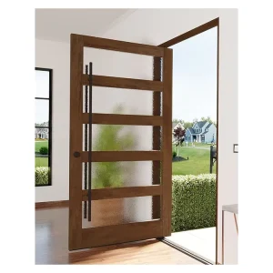 Original Wood Color Solid Hardwood Entrance Door with Long Handle for House