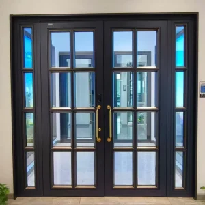 Outdoor Aluminum Alloy Double-Layer Glass Security Swing Door, Wind-Resistant, for Villas and Commercial Use