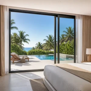 Outdoor Aluminum Sliding Window with Double Glazing, Windproof Ventilation, and Mosquito Net Screen for Sunroom Patio Villa