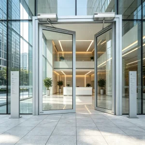 Oversized Double Leaf Clear Glass Heat Insulation Entrance Door for Office Buildings