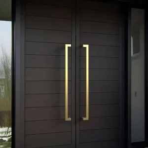 Oversized Solid Core Double-Leaf Pivot Wood Door for Mansion Front Entry