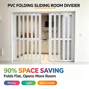 PVC Accordion Folding Door Space-Saving Waterproof Mildew-Proof Bathroom Partition