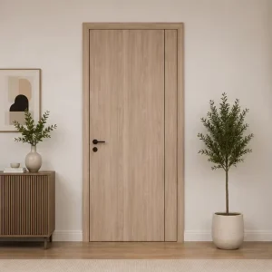 PVC Film Laminated WPC Door CNC Line Engraved Door Fine Black Lines Decoration Termite Resistant Interior Door for House