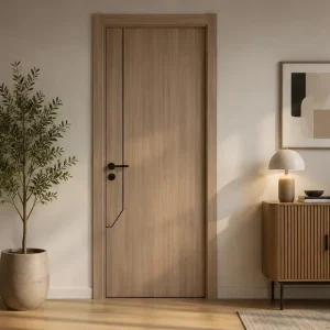 PVC-Laminated Interior Door with Black Groove Decoration and Anti-Deformation Surface