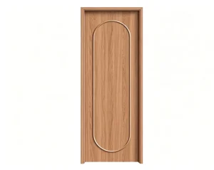 PVC Laminated Solid Wood Composite Interior Swing Door, No Paint, Embossed Bedroom Door With Matching Wall Panel And Skirting