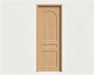 PVC Laminated Solid Wood Composite Interior Swing Door, No Paint, Embossed Bedroom Door With Matching Wall Panel And Skirting