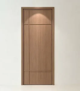 PVC Laminated Solid Wood Composite Interior Swing Door No Paint Embossed Bedroom Door With Matching Wall Panel & Skirting