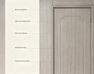 PVC Laminated Solid Wood Composite Interior Swing Door No Paint Embossed Bedroom Door With Matching Wall Panel & Skirting