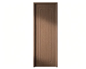 PVC Laminated Solid Wood Composite Interior Swing Door No Paint Embossed Bedroom Door With Matching Wall Panel & Skirting
