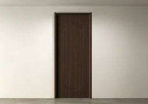 PVC Laminated Solid Wood Composite Interior Swing Door No Paint Embossed Bedroom Door with Matching Wall Panel and Skirting