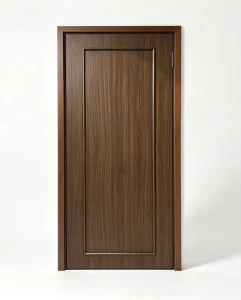 PVC Laminated Solid Wood Composite Interior Swing Door with Embossed Finish, Matching Wall Panel and Skirting