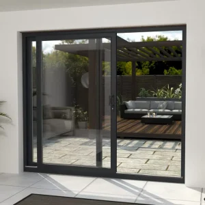 PVC Left-Side Sliding Door with Double Glazing, Stainless Steel and Aluminum, for Patio Exterior Partitions